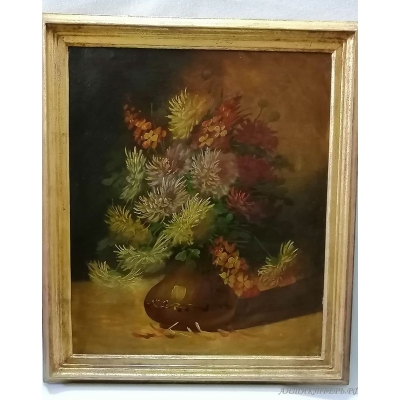 Картина Натюрморт, цветы. 19 век. Холст, масло.
