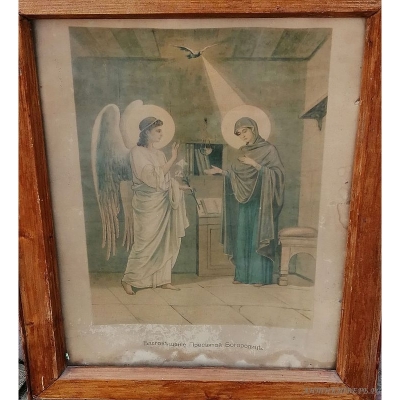 Картина Благовещение Пресвятой Богородицы. Литография XIX век. Багет