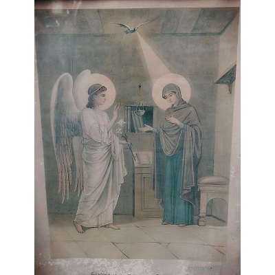 Картина Благовещение Пресвятой Богородицы. Литография XIX век. Багет