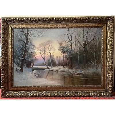 Картина пейзаж Зимний Закат. Ю.Ю.Клевер? Огромная 140х110 см