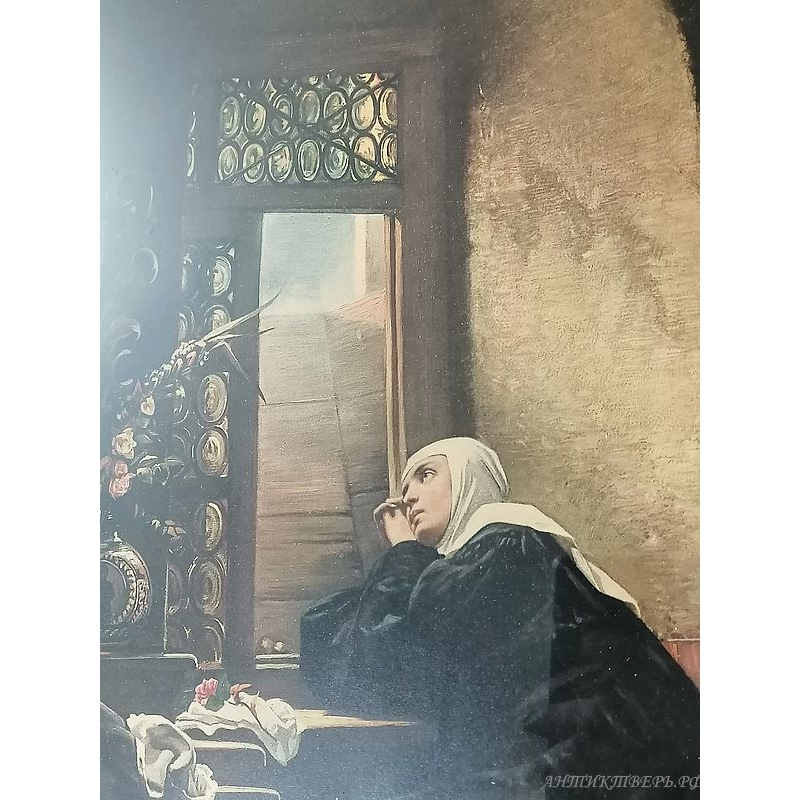 Картина Монашка. Литография XIX век. Багет
