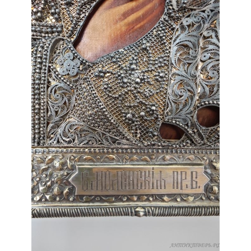 Икона Смоленская Божья Матерь. Серебро 84 проба 1886 год. Скань