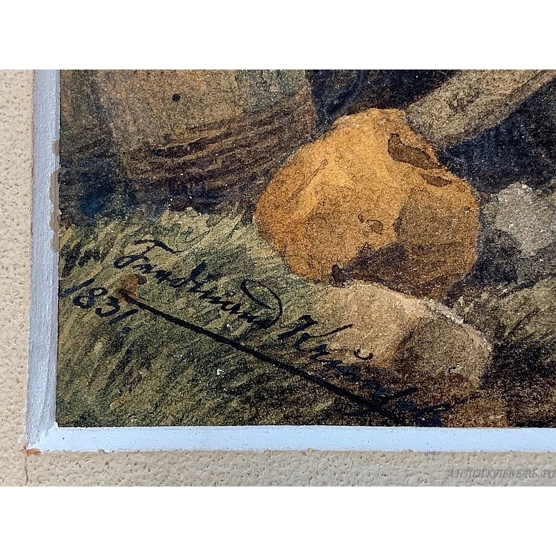 Картина пейзаж . Фердинанд Крумгольц (Ferdinand Krumholtz) (1810-1878). Домик в горах. 1831 год