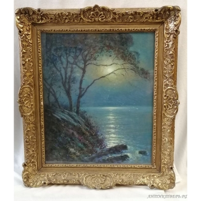Картина пейзаж, "лунный свет". Шабанян Арсен, ученик Айвазовского. Пастель, холст.