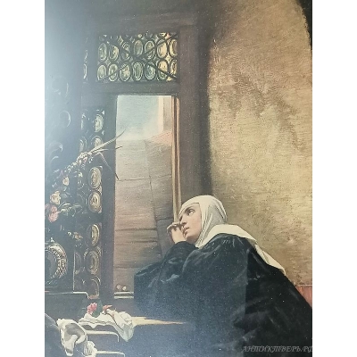 Картина Монашка. Литография XIX век. Багет
