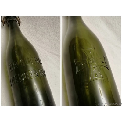 Бутылка старинная с фарфоровой пробкой. Германия. Brauerei Freudenthal. Начало XX века.