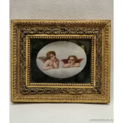 Картина на фарфоре. Ангелы. 19 век.
